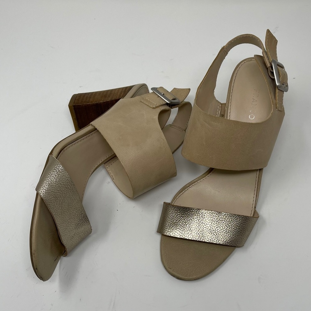 Franco Sarto Tan & Gold Leather Stacked Heels